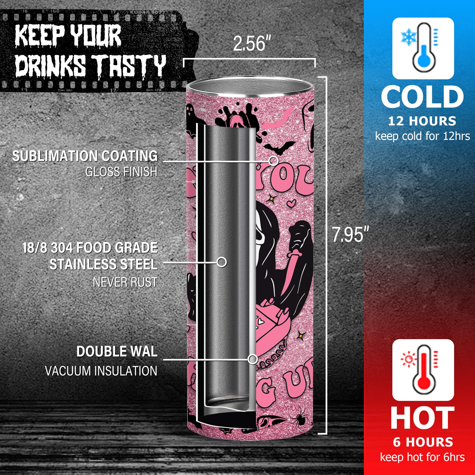 Amazon.com | TUMBTU Ghostface 20oz Skinny Tumbler for Women